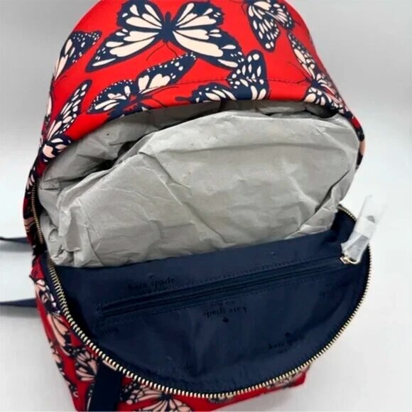 S Kate Spade Chelsea Nylon Medium Backpack Red Navy Butterflies KB591 NWT $299 - Picture 8 of 10